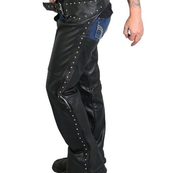 Hot Leathers Ladies Studded Black Leather Chaps - Picture 5 of 6